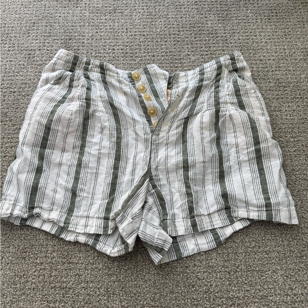 Striped Green and White Women's Shorts